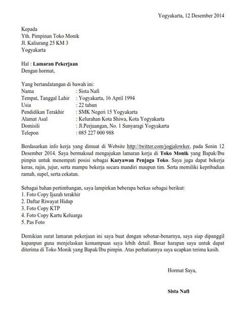 Detail Contoh Surat Lamaran Kerja Di Toko Roti Nomer 2