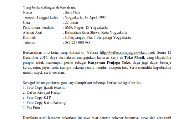 Detail Contoh Surat Lamaran Kerja Di Toko Roti Nomer 43