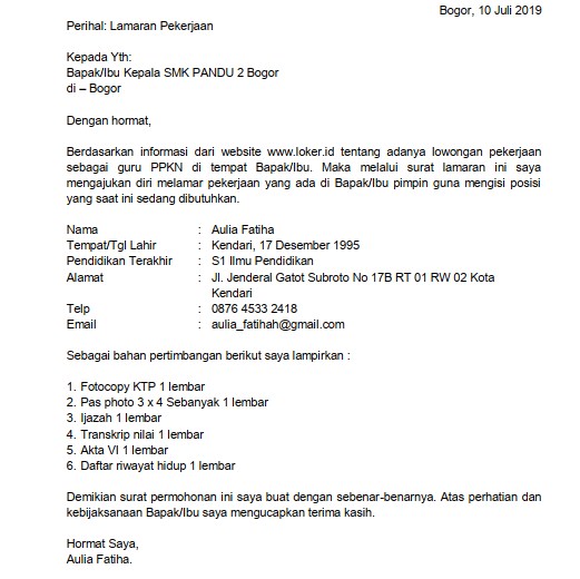 Detail Contoh Surat Lamaran Kerja Dikirim Lewat Email Nomer 14