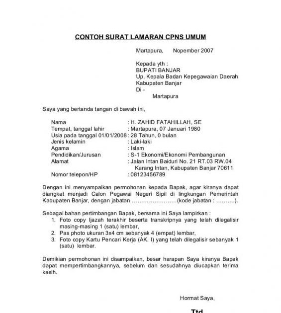 Detail Contoh Surat Lamaran Kerja Ditujukan Kepada Bupati Nomer 9