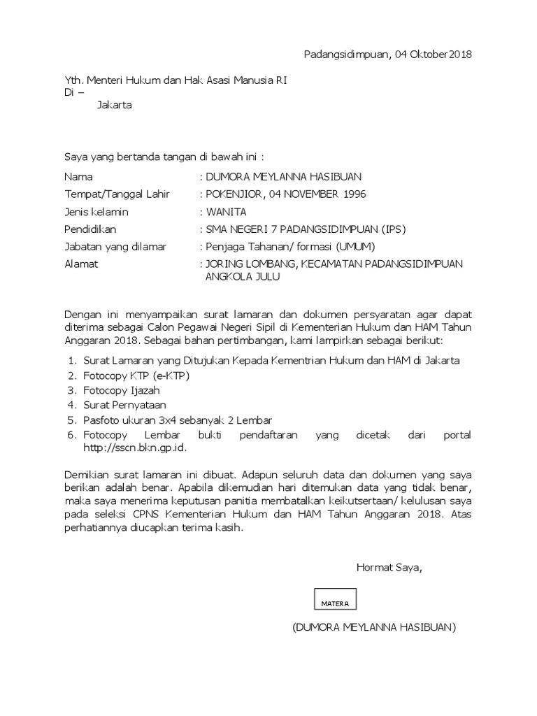 Detail Contoh Surat Lamaran Kerja Ditujukan Kepada Menteri Hukum Dan Ham Nomer 6