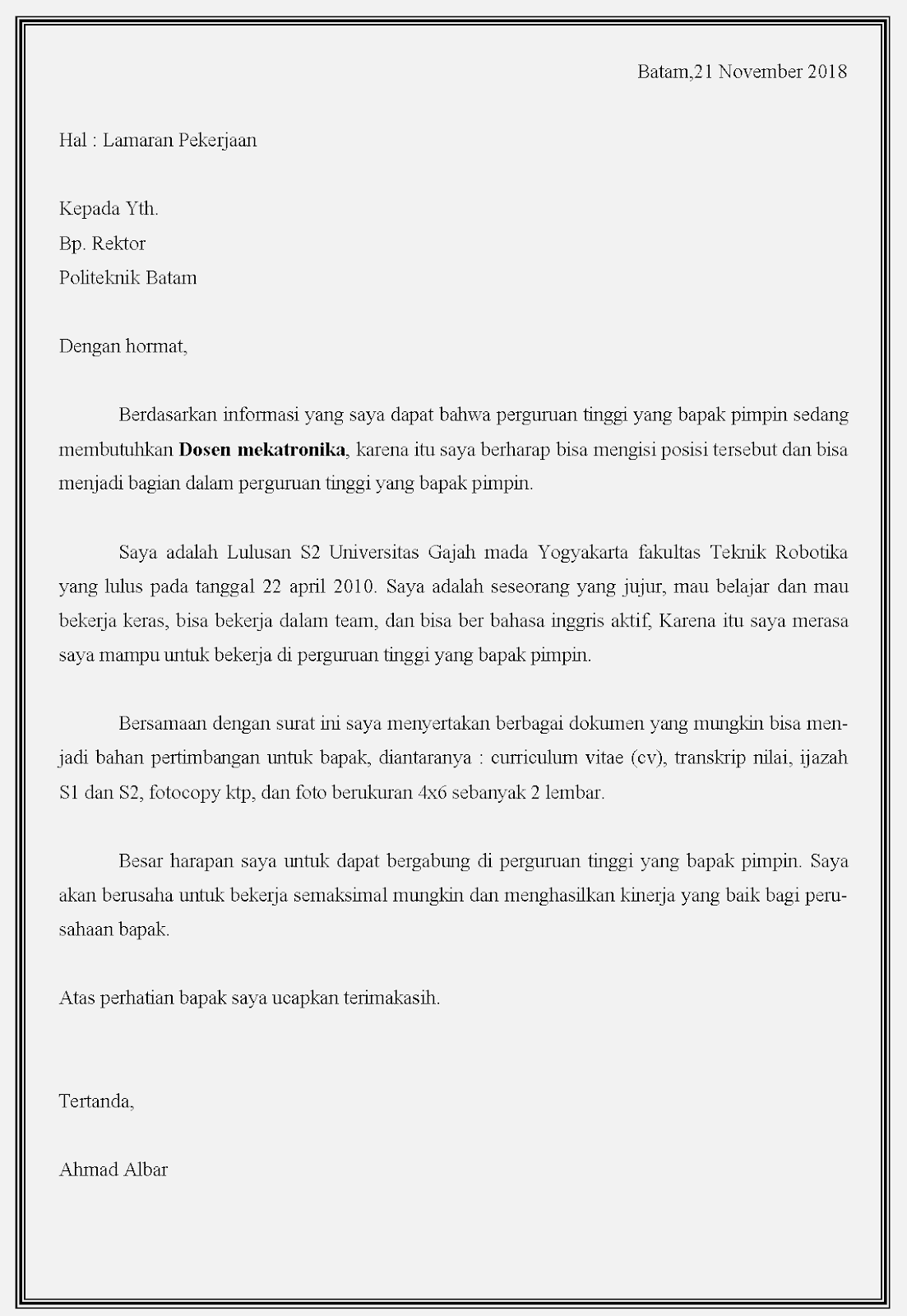 Detail Contoh Surat Lamaran Kerja Dosen Swasta Nomer 23