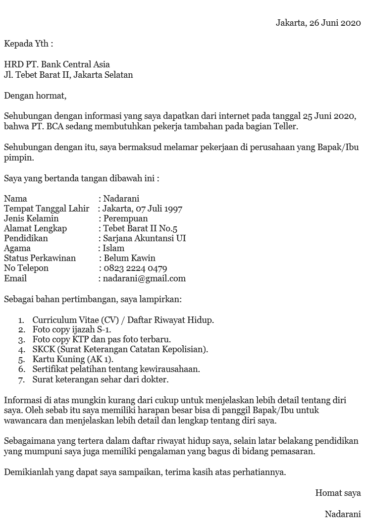 Detail Contoh Surat Lamaran Kerja Email Yang Baik Dan Benar Nomer 51