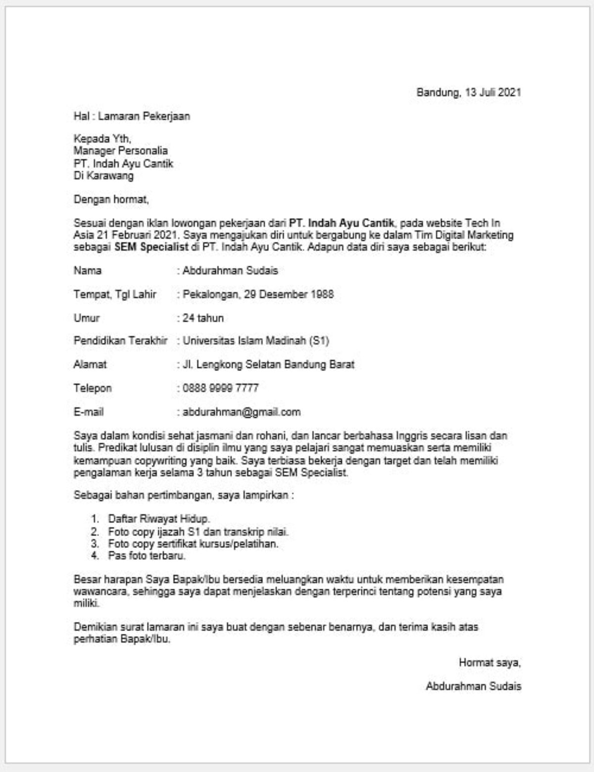 Detail Contoh Surat Lamaran Kerja Fresh Graduate Nomer 24