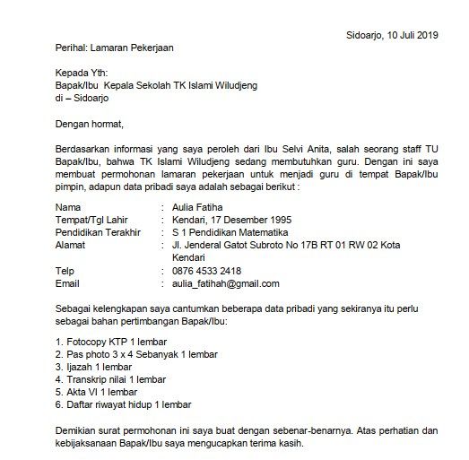 Detail Contoh Surat Lamaran Kerja Guru Bahasa Indonesia Nomer 53