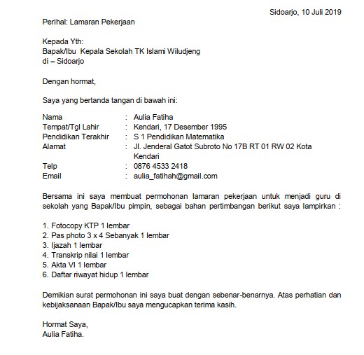 Detail Contoh Surat Lamaran Kerja Guru Bimbel Nomer 11