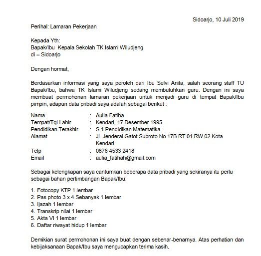 Detail Contoh Surat Lamaran Kerja Guru Bimbel Nomer 15