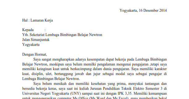 Detail Contoh Surat Lamaran Kerja Guru Bimbel Nomer 24