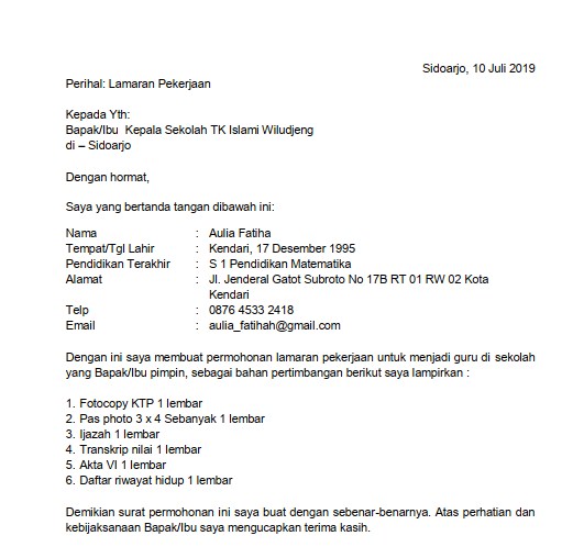 Detail Contoh Surat Lamaran Kerja Guru Bimbel Nomer 52