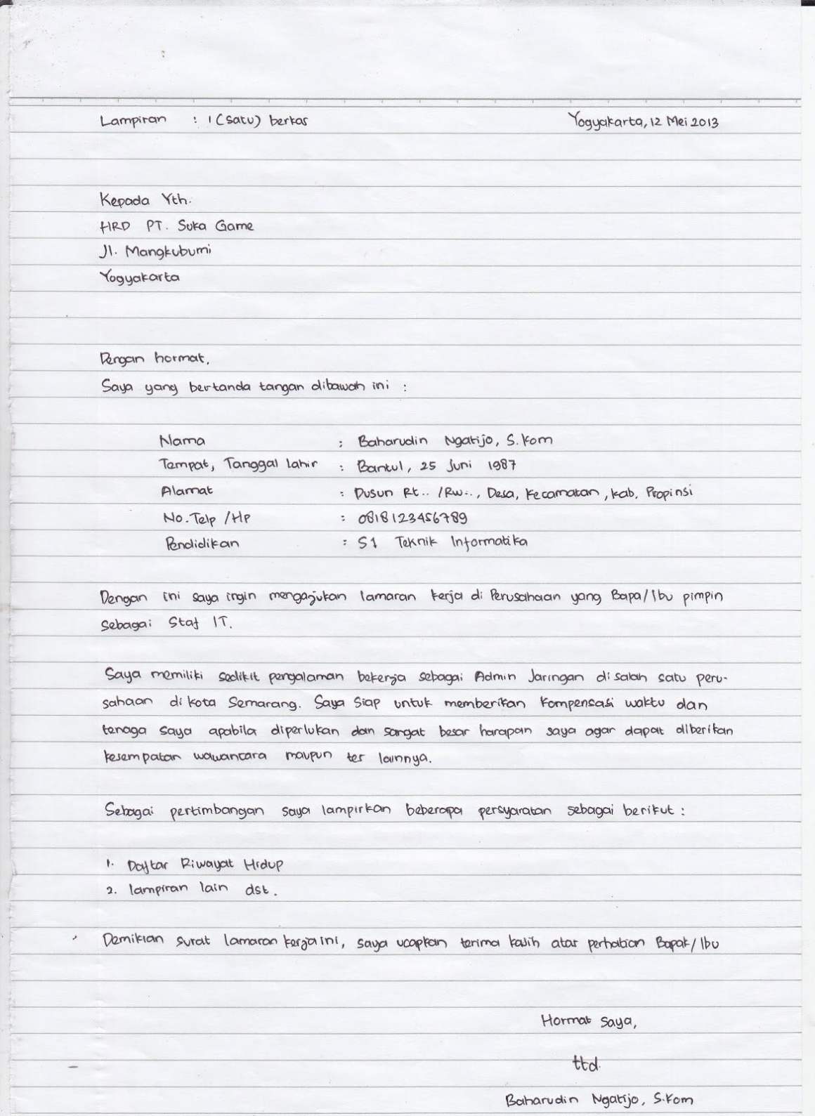 Detail Contoh Surat Lamaran Kerja Guru Bimbel Nomer 53