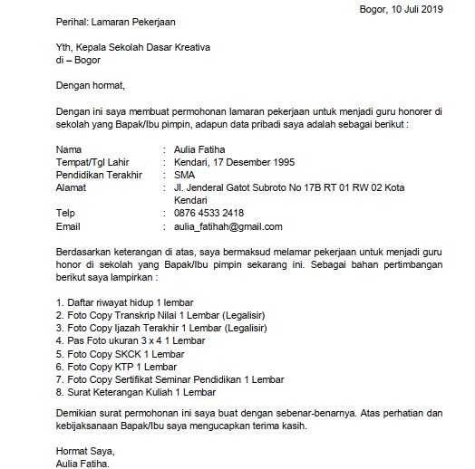 Detail Contoh Surat Lamaran Kerja Guru Pkn Nomer 4