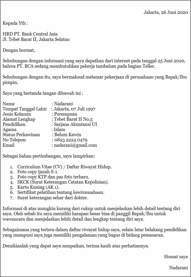 Detail Contoh Surat Lamaran Kerja Guru Pkn Nomer 7