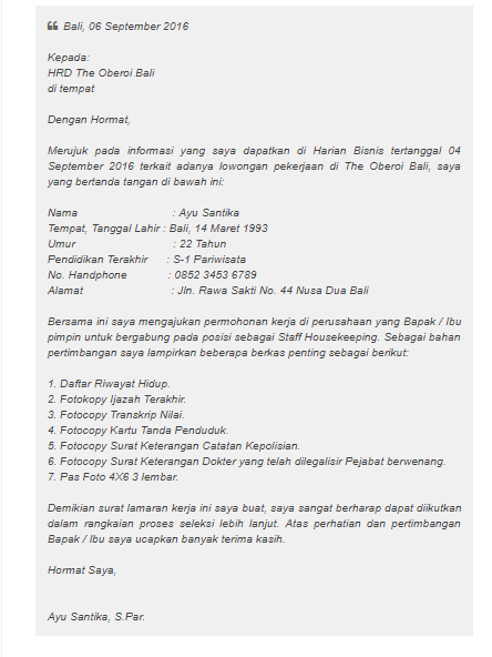 Detail Contoh Surat Lamaran Kerja Hotel Nomer 48