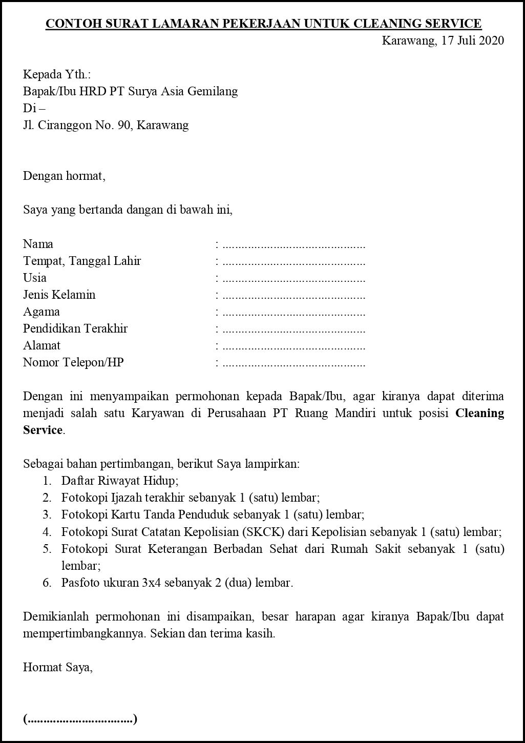 Detail Contoh Surat Lamaran Kerja Hotel Bagian Housekeeping Nomer 41