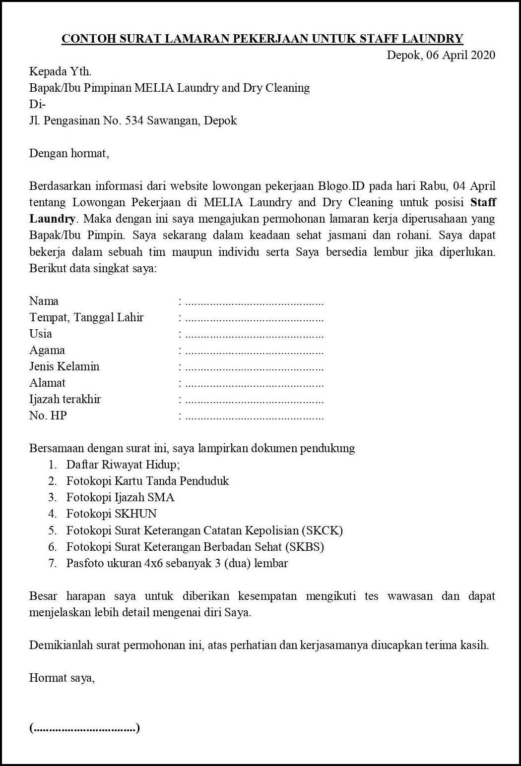 Detail Contoh Surat Lamaran Kerja Hotel Bagian Housekeeping Nomer 48