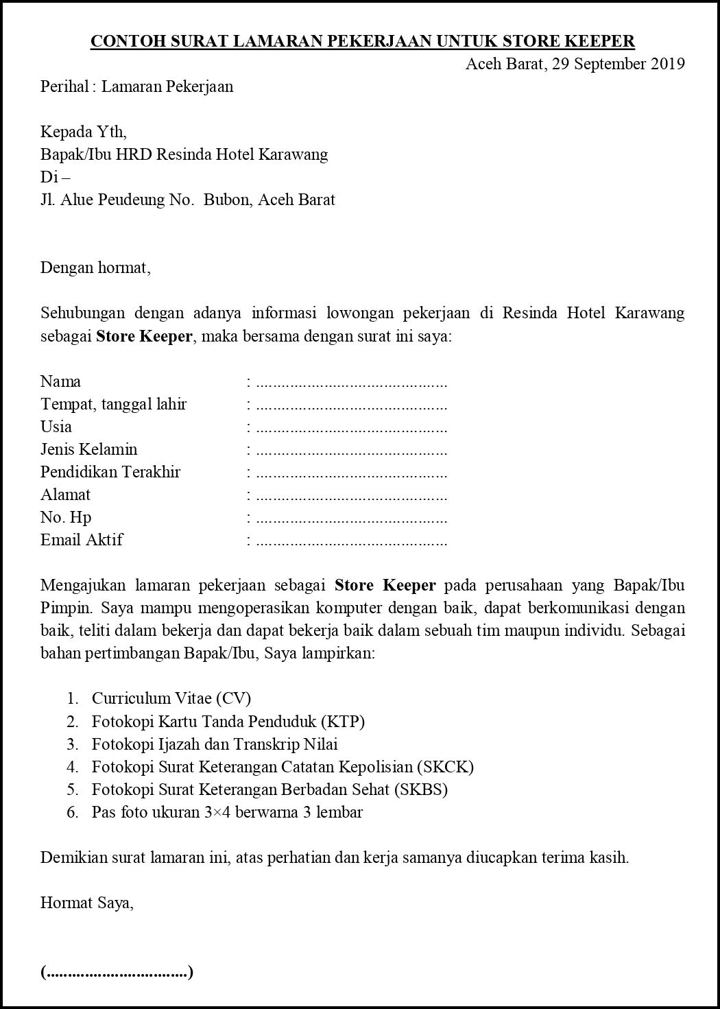 Detail Contoh Surat Lamaran Kerja Hotel Bagian Housekeeping Nomer 52