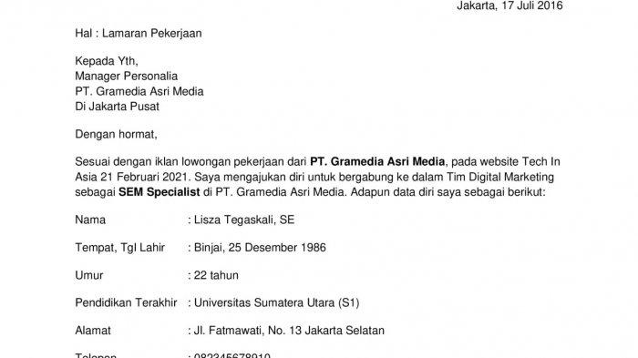 Detail Contoh Surat Lamaran Kerja Indonesia Nomer 5