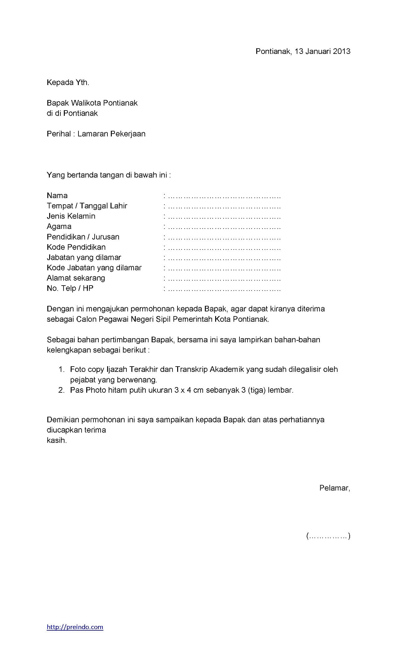 Detail Contoh Surat Lamaran Kerja Instansi Pemerintah Nomer 4