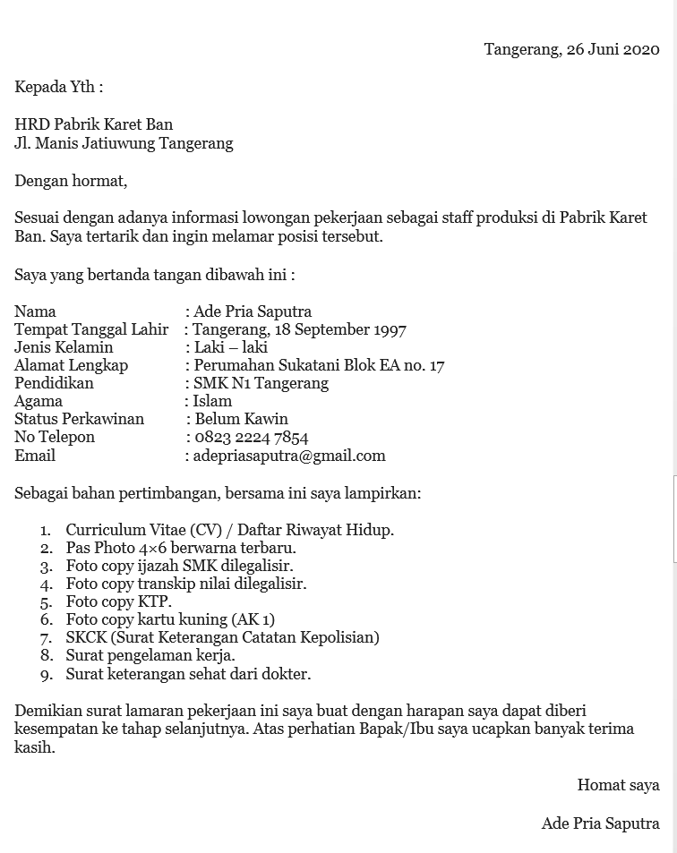 Detail Contoh Surat Lamaran Kerja Jelas Nomer 33