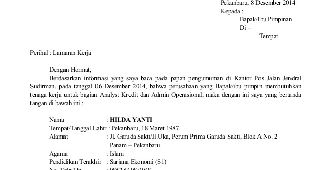 Detail Contoh Surat Lamaran Kerja Kantor Nomer 39