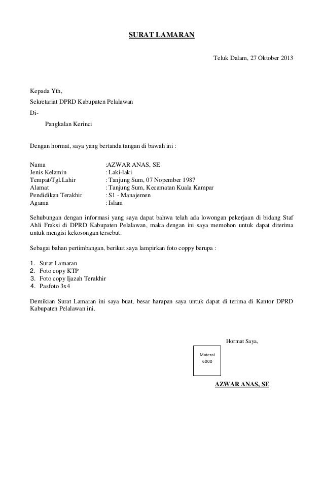 Detail Contoh Surat Lamaran Kerja Ke Dinas Nomer 12