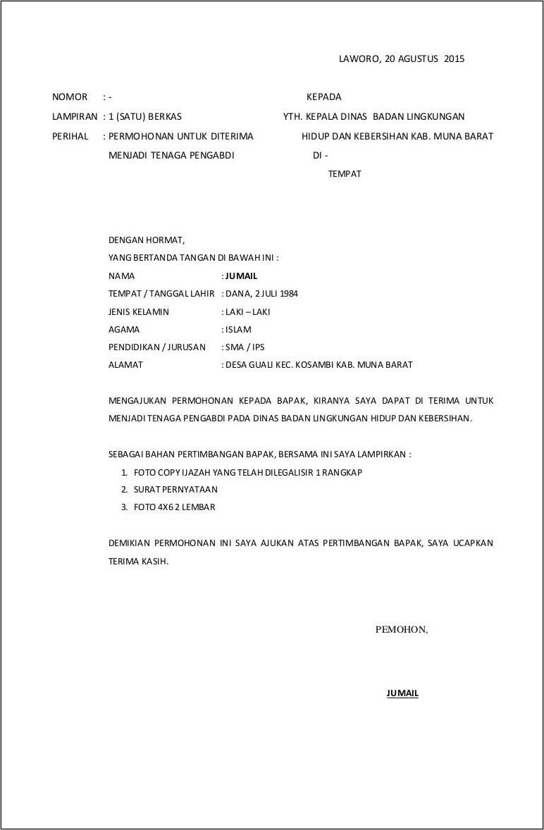 Detail Contoh Surat Lamaran Kerja Ke Dinas Nomer 54