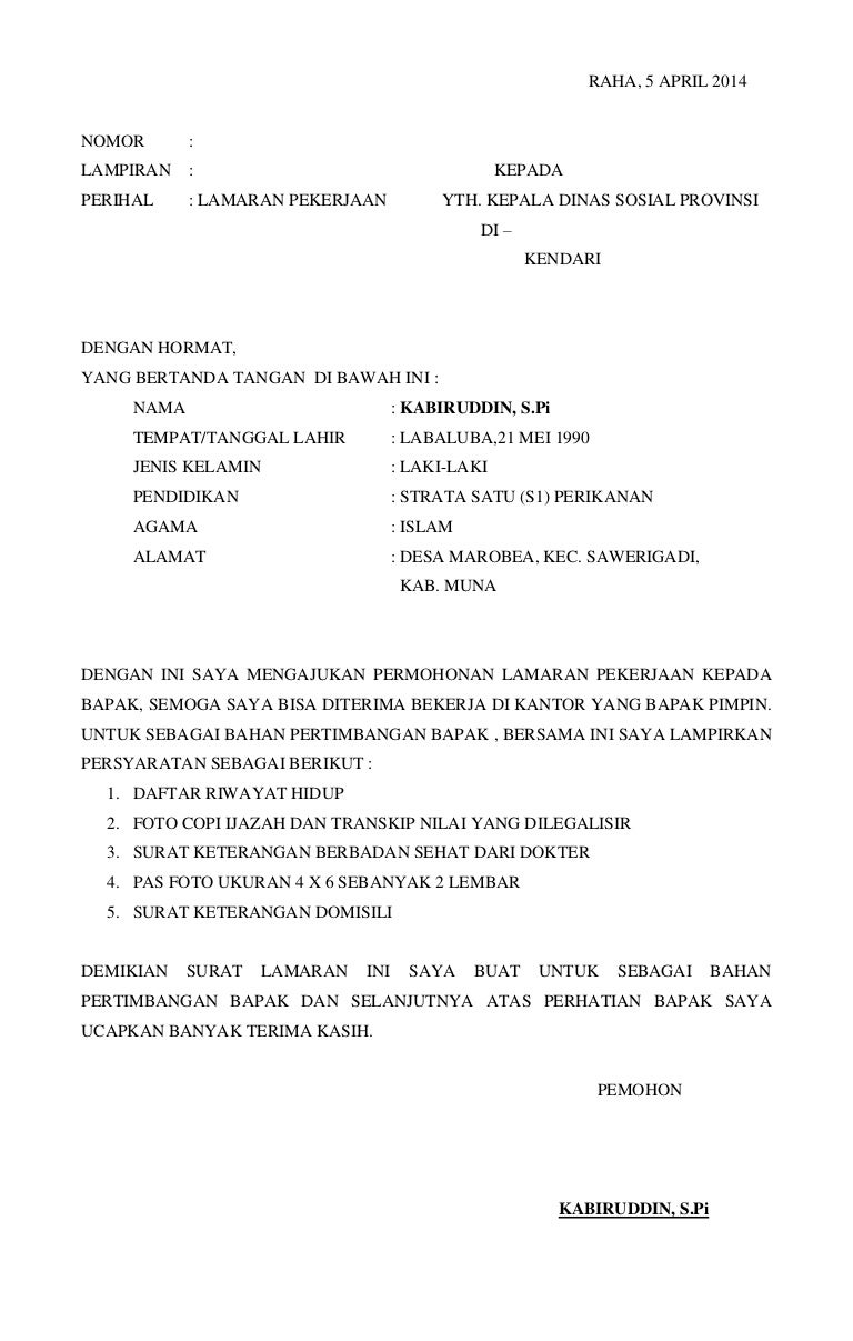 Detail Contoh Surat Lamaran Kerja Ke Dinas Nomer 56