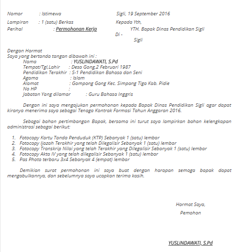 Detail Contoh Surat Lamaran Kerja Ke Dinas Nomer 8