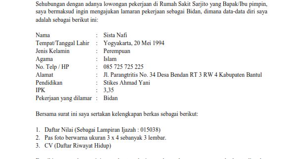 Detail Contoh Surat Lamaran Kerja Kebidanan Nomer 52