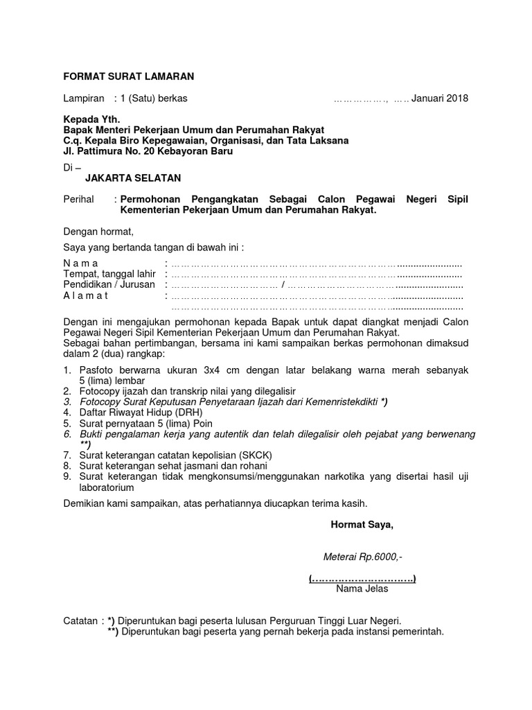Detail Contoh Surat Lamaran Kerja Kementerian Nomer 14