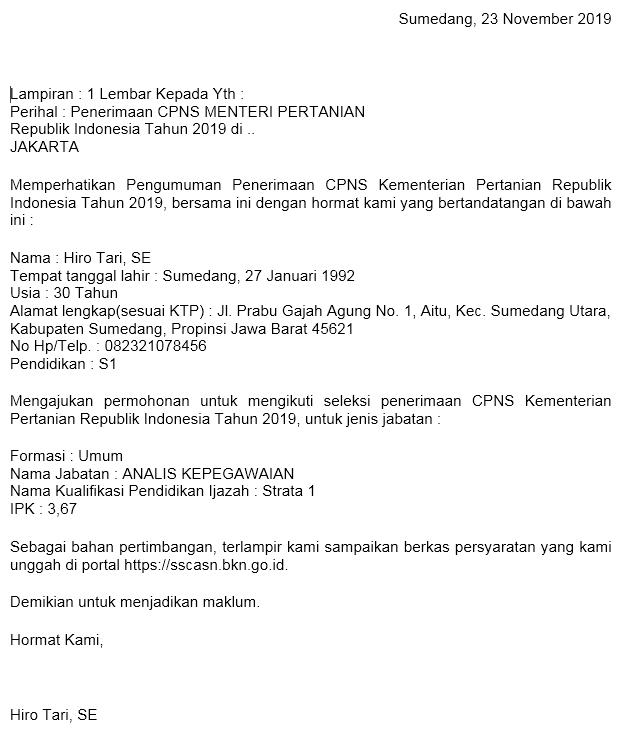 Detail Contoh Surat Lamaran Kerja Kementerian Pertanian Nomer 40