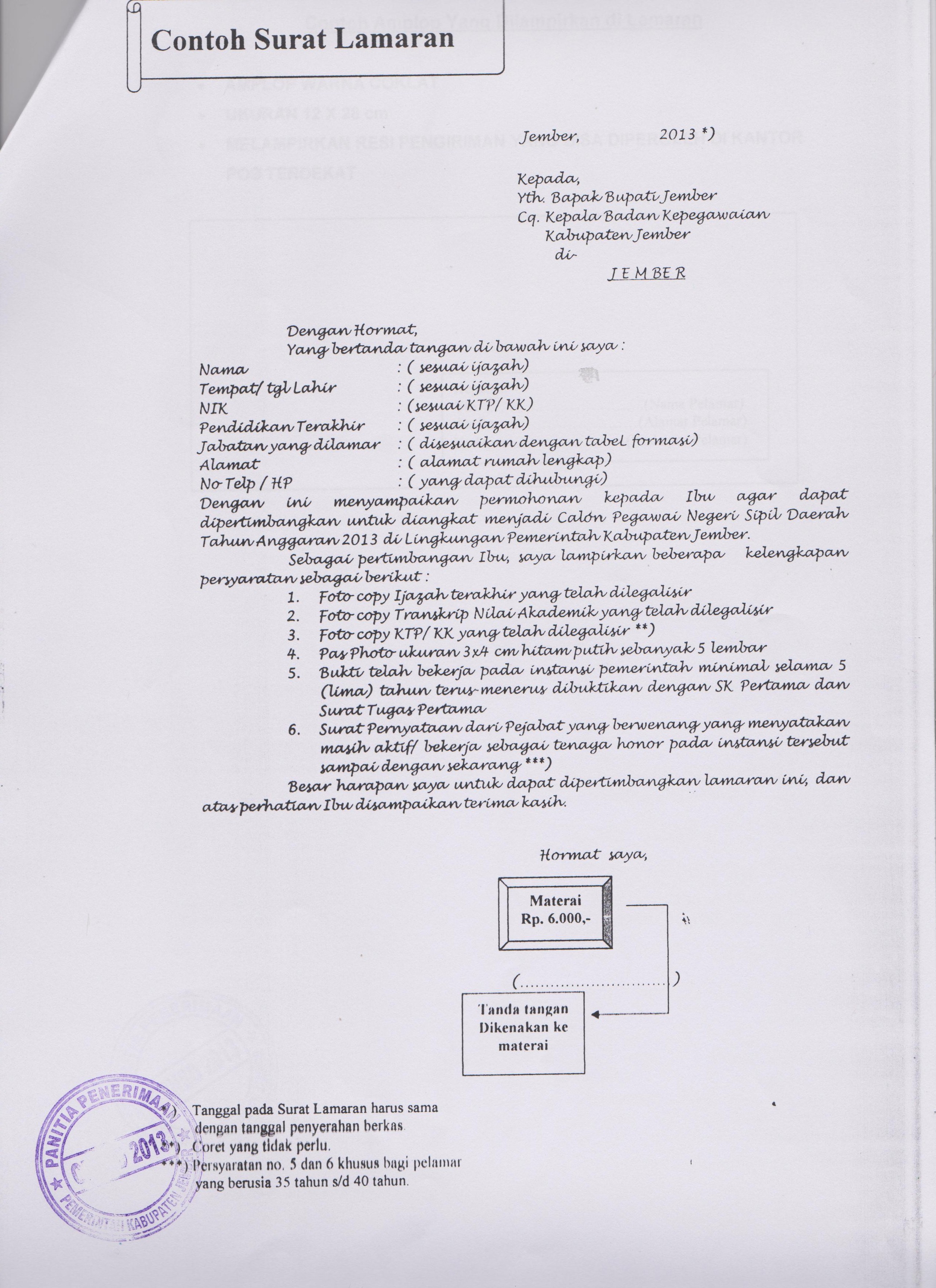 Detail Contoh Surat Lamaran Kerja Kepada Bupati Nomer 20