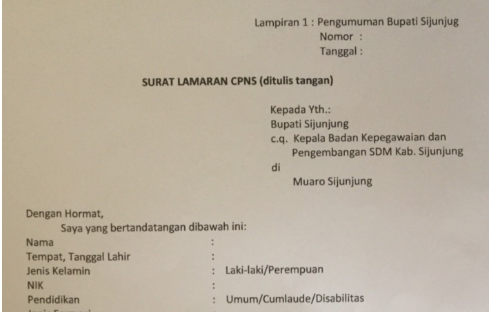 Detail Contoh Surat Lamaran Kerja Kepada Bupati Nomer 23