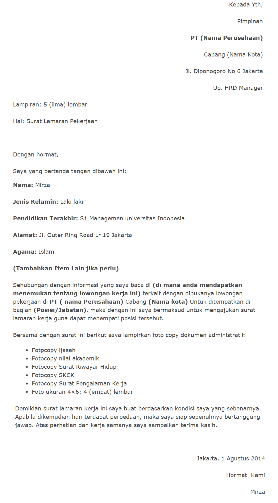 Detail Contoh Surat Lamaran Kerja Ketik Nomer 54