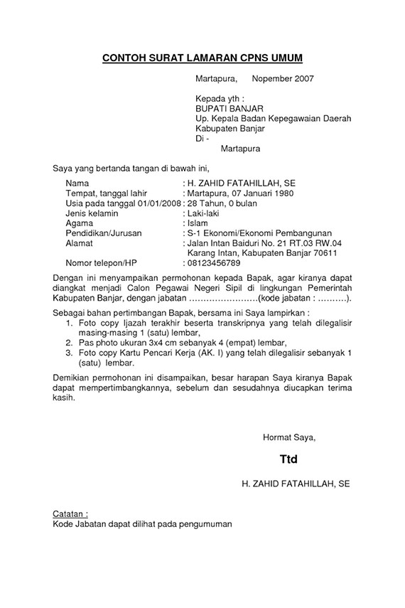 Detail Contoh Surat Lamaran Kerja Kontrak Di Pemerintahan Nomer 12