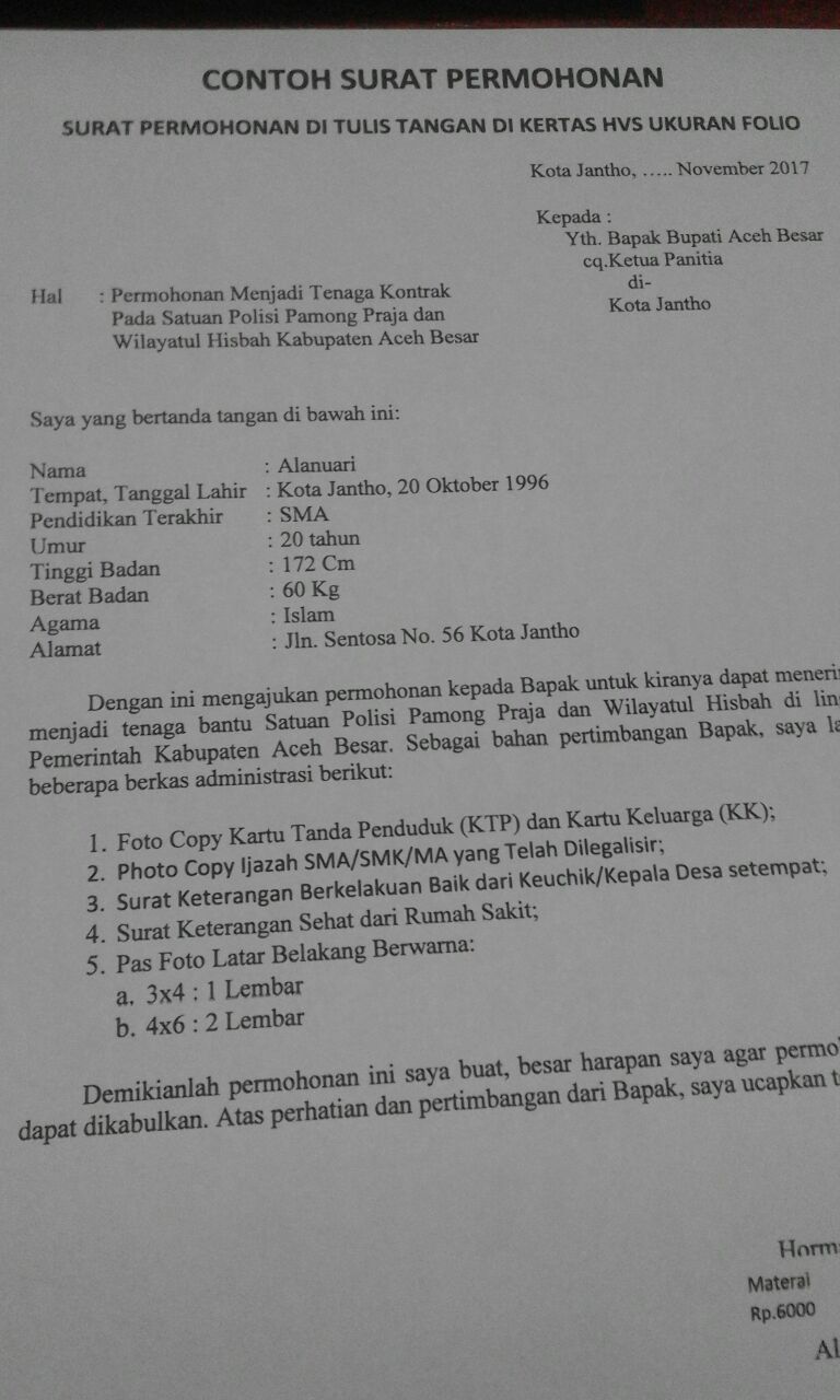 Detail Contoh Surat Lamaran Kerja Kontrak Di Pemerintahan Nomer 39