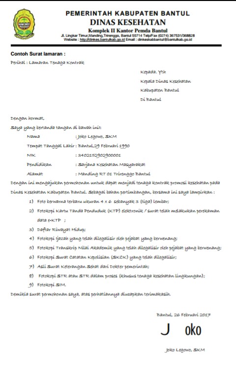 Detail Contoh Surat Lamaran Kerja Kontrak Di Pemerintahan Nomer 43