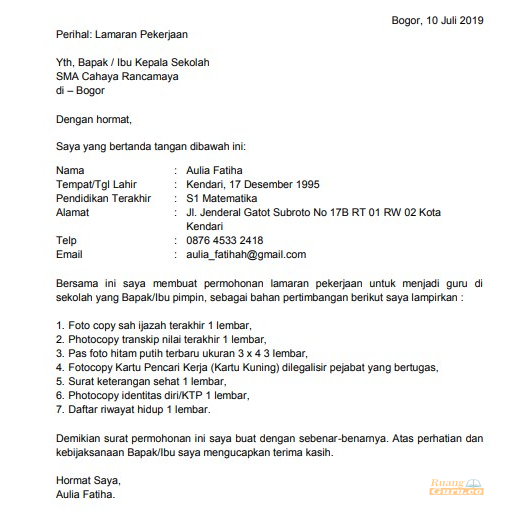 Detail Contoh Surat Lamaran Kerja Lengkap Dengan Daftar Riwayat Hidup Nomer 47