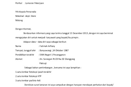 Detail Contoh Surat Lamaran Kerja Matahari Nomer 8