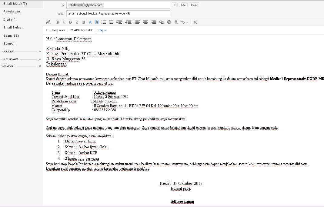 Detail Contoh Surat Lamaran Kerja Melalui Email Nomer 39