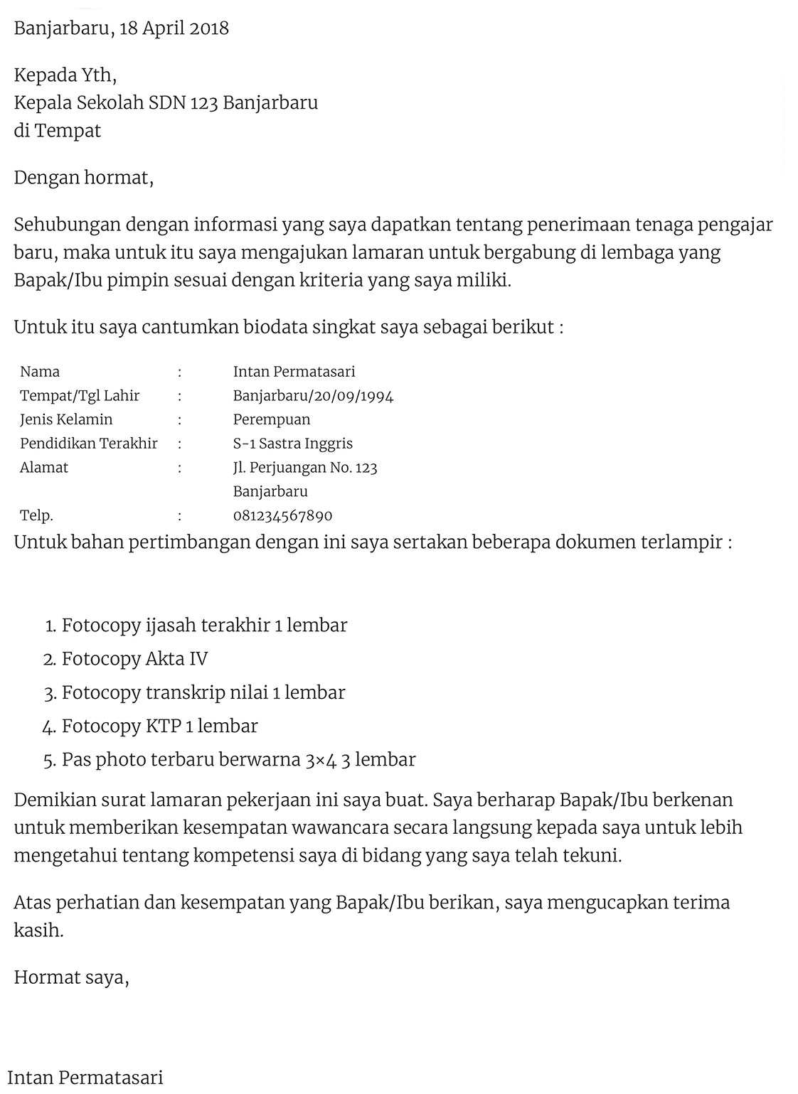 Detail Contoh Surat Lamaran Kerja Mengajar Nomer 34