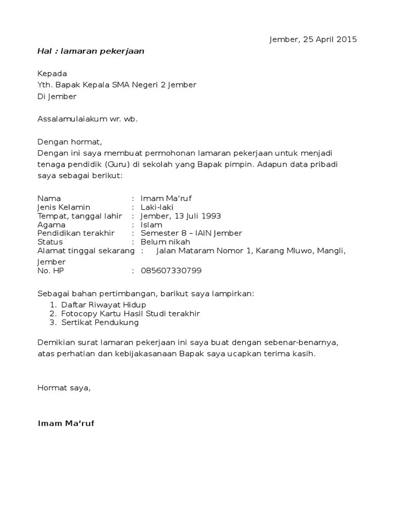 Detail Contoh Surat Lamaran Kerja Mengajar Nomer 43