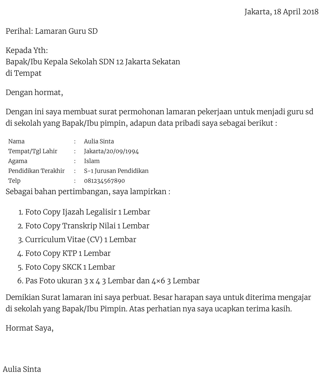 Detail Contoh Surat Lamaran Kerja Mengajar Nomer 47