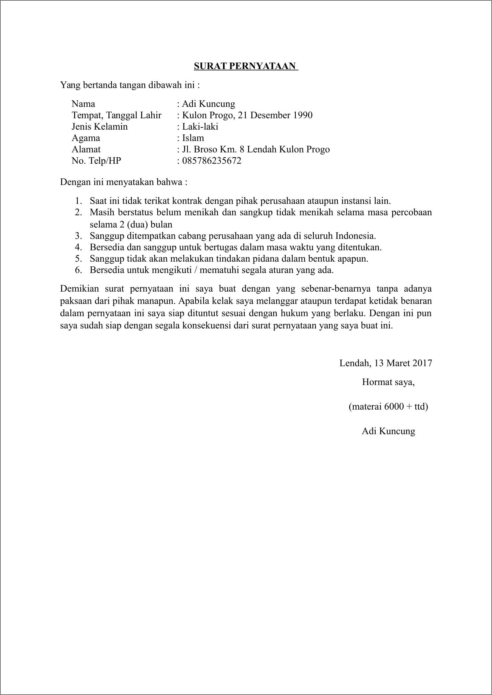 Detail Contoh Surat Lamaran Kerja Pakai Materai 6000 Nomer 30