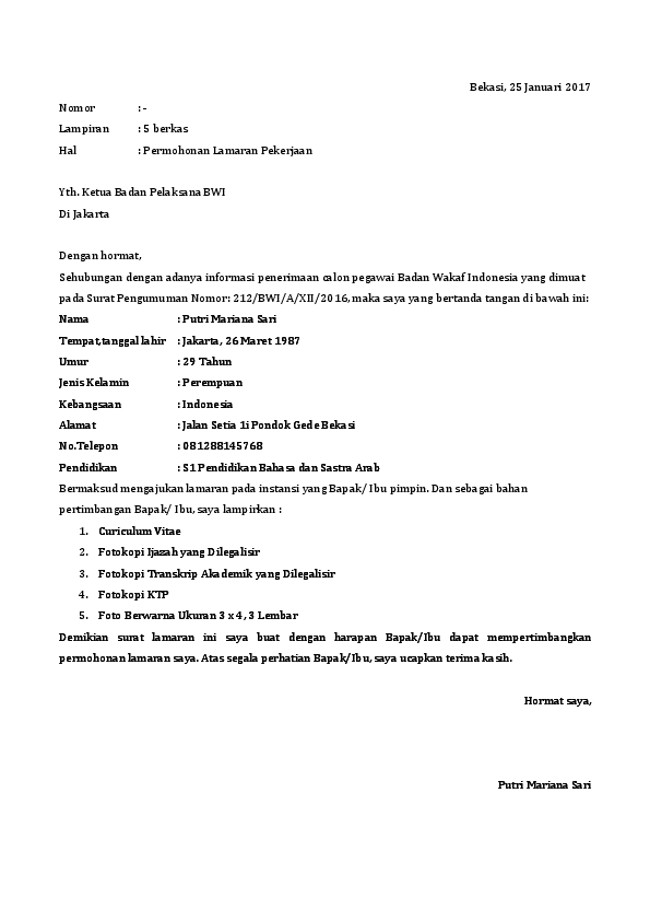 Detail Contoh Surat Lamaran Kerja Pemerintahan Nomer 9