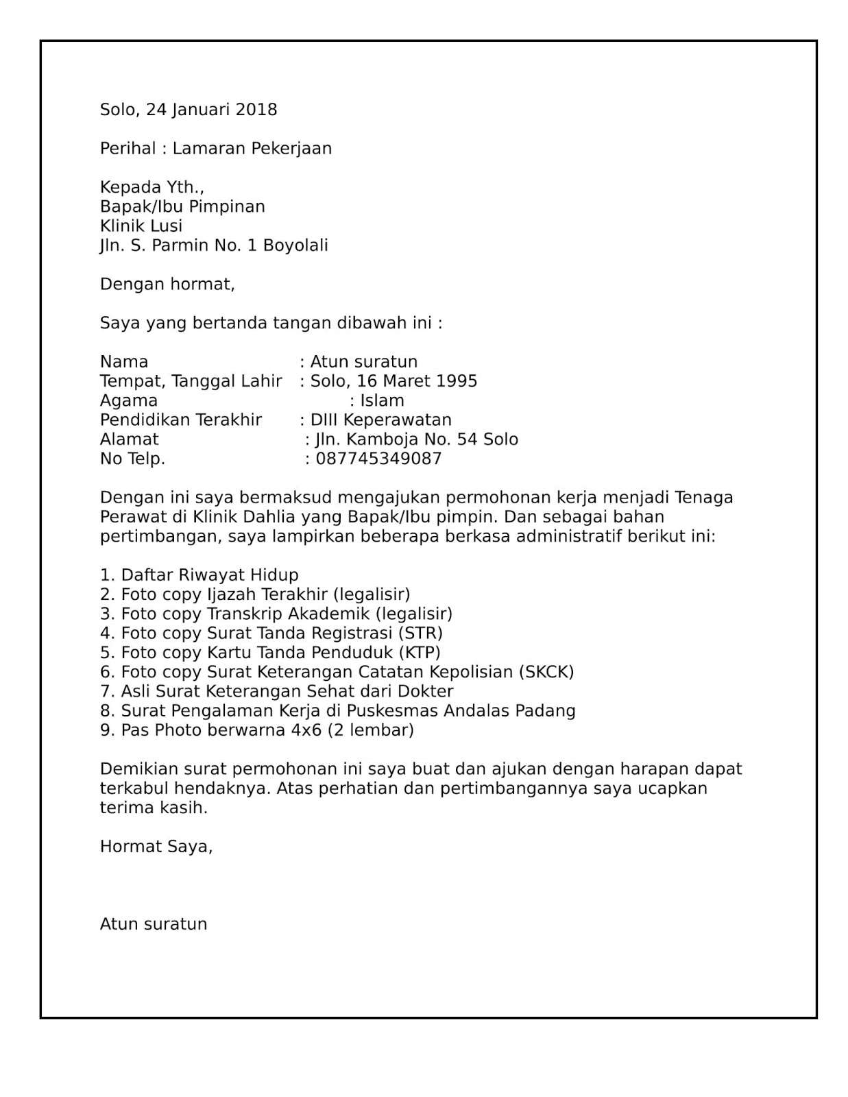 Detail Contoh Surat Lamaran Kerja Perawat S1 Ners Nomer 28