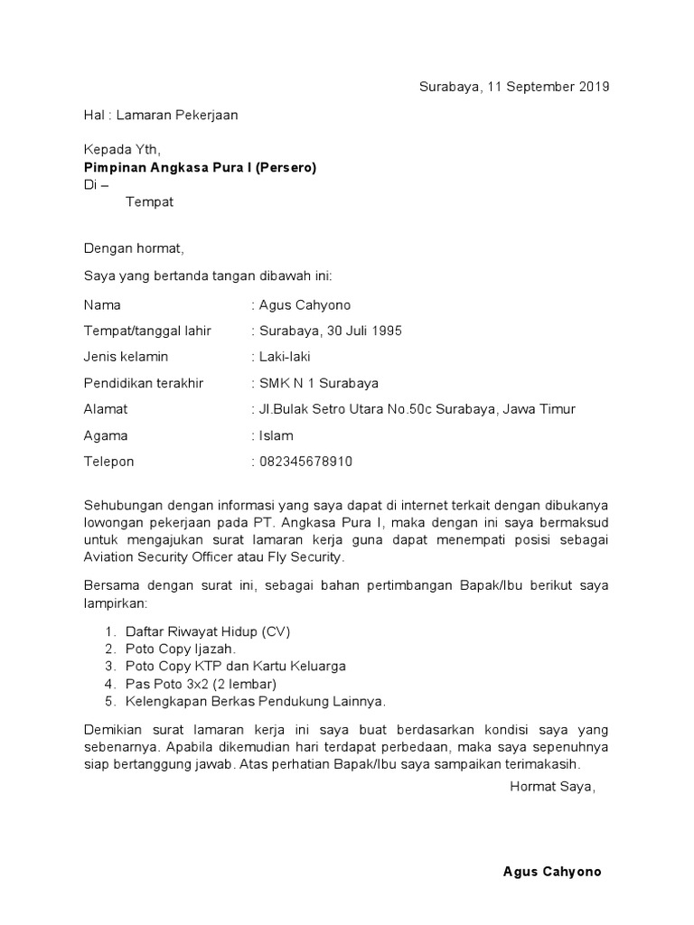 Detail Contoh Surat Lamaran Kerja Pertamina Nomer 5