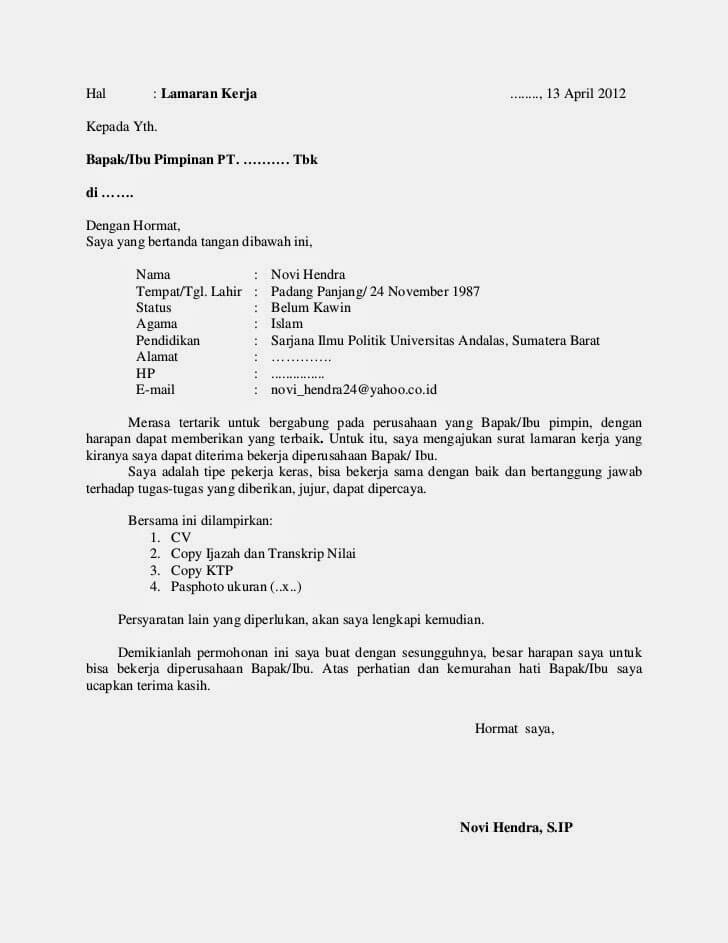 Detail Contoh Surat Lamaran Kerja Pln Untuk Sma Nomer 12