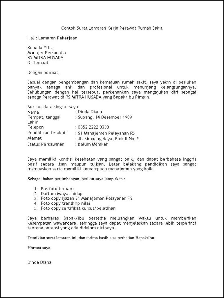 Detail Contoh Surat Lamaran Kerja Puskesmas Nomer 18