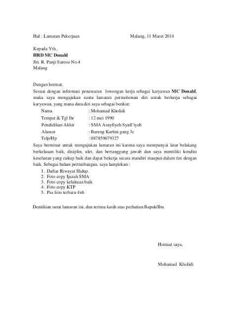 Detail Contoh Surat Lamaran Kerja Restoran Nomer 2